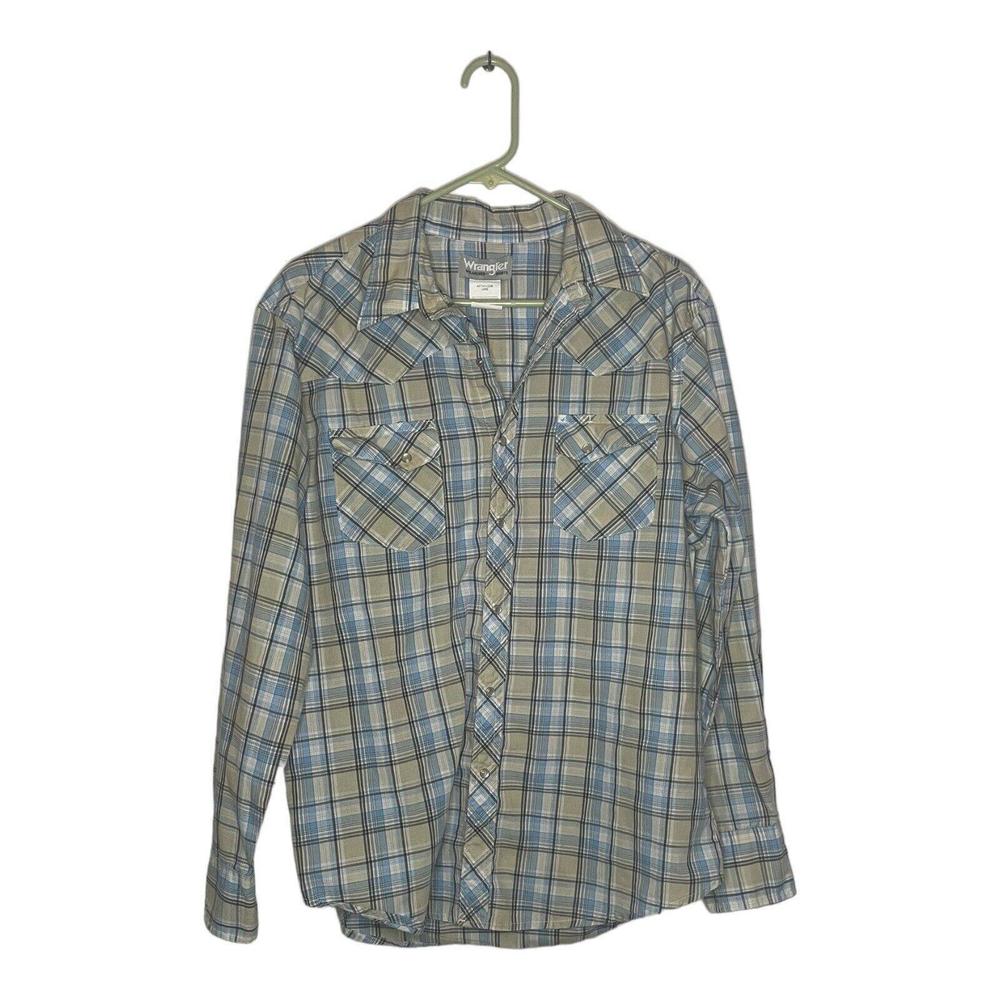 Wrangler Wrancher Women Blue Plaid Pearl Snap Long Sleeve Large Button Up Shirt